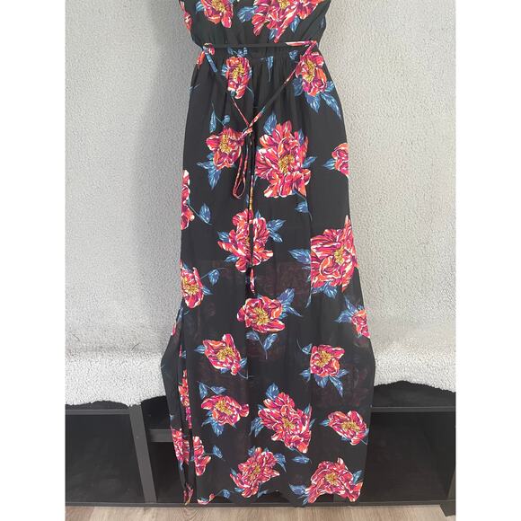Lily Star Black Floral Maxi Dress Womens M Spaghetti Strap Boho‎ Sundress Flowy - Picture 14 of 14
